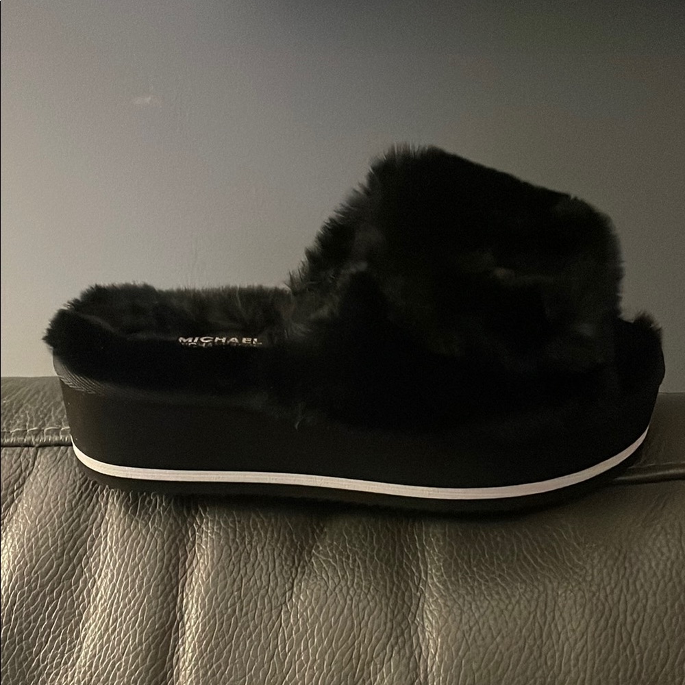 Michael Kors Women's Black Fur Platform Slippers